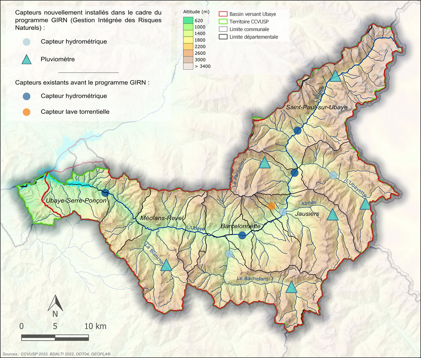 Carte du réseau de capteurs du système de détection des crues Carte du réseau de capteurs du système de détection des crues